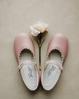 blush pink scalloped mary janes, palest pink glove leather