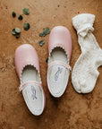 blush pink scalloped mary janes, palest pink glove leather