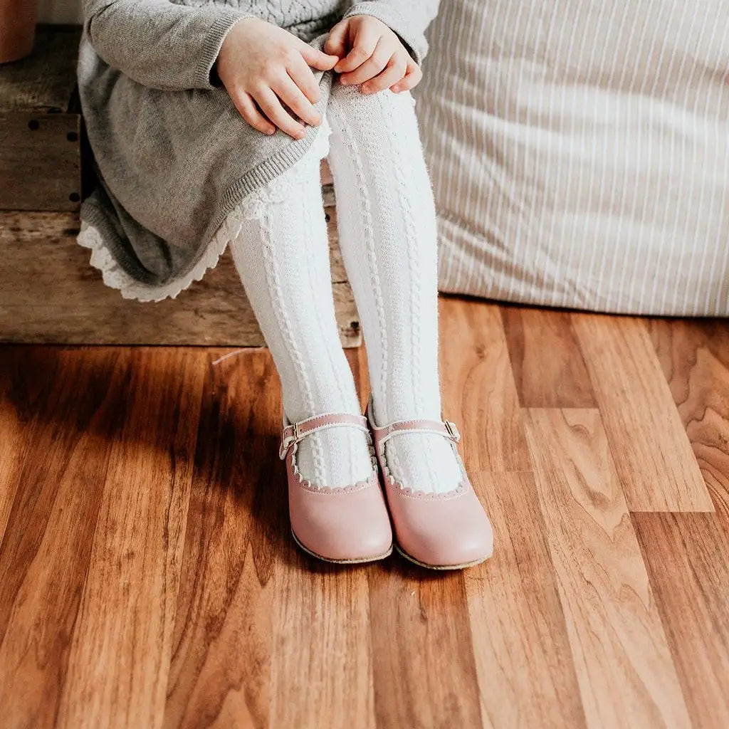 blush pink scalloped mary janes, palest pink glove leather