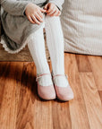 blush pink scalloped mary janes, palest pink glove leather