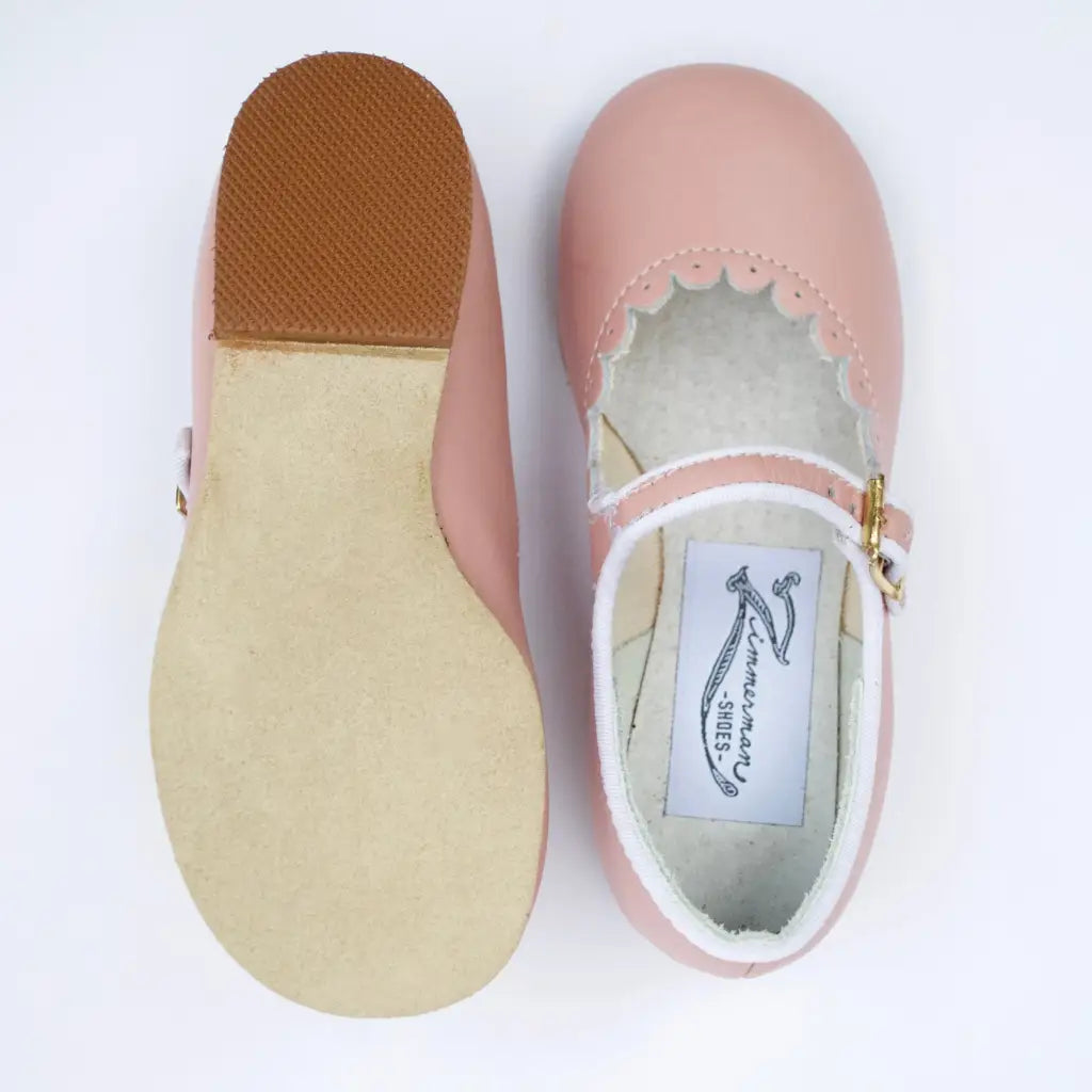 blush pink scalloped mary janes, palest pink glove leather