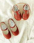 scalloped mary jane children's shoe in rust sizes 4-12