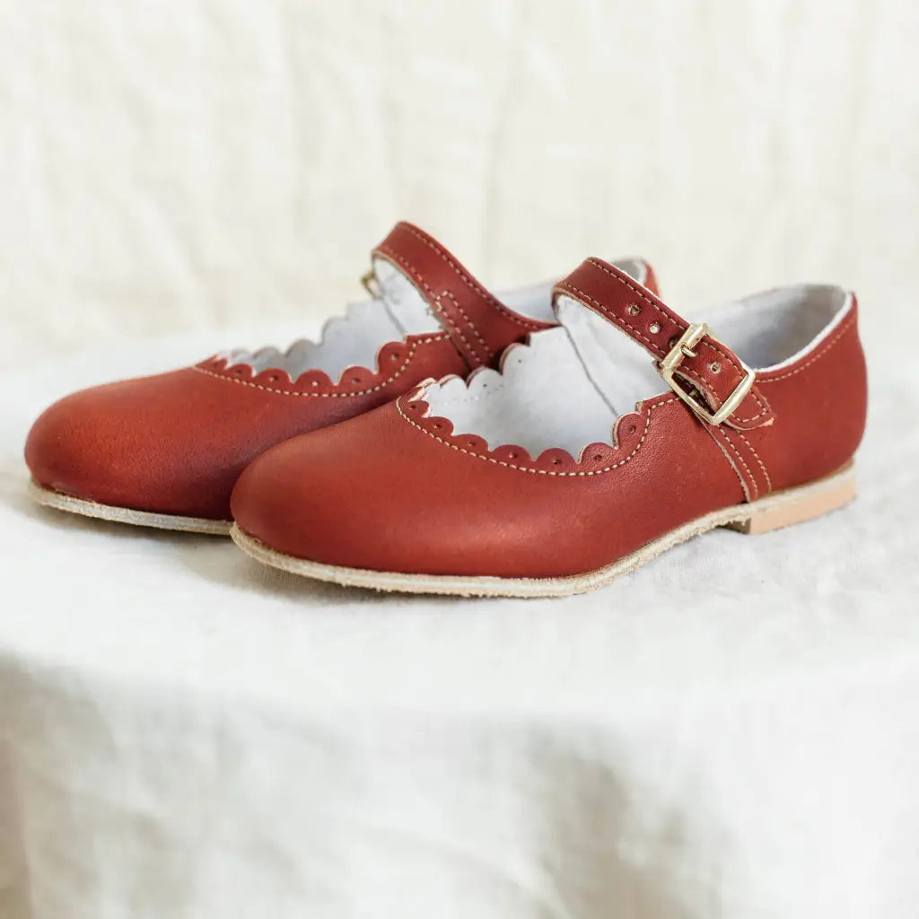 scalloped mary jane children's shoe in rust sizes 4-12