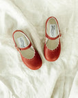 scalloped mary jane children's shoe in rust sizes 4-12