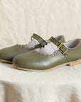 scalloped mary jane children's shoe in green sizes 4-12