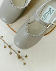 scalloped mary jane children's shoe in grey sizes 4-12