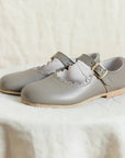 scalloped mary jane children's shoe in grey sizes 4-12