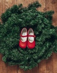 holiday red scalloped mary jane, top grain leather