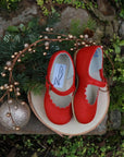 holiday red scalloped mary jane, top grain leather