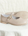 scalloped mary jane children's shoe in beige sizes 4-12
