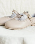 scalloped mary jane children's shoe in beige sizes 4-12